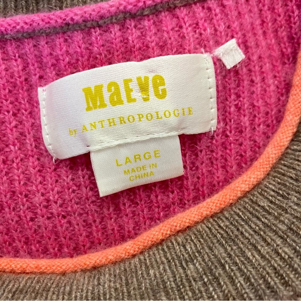 Maeve Anthropologie 100% Cashmere Colorblock Sweater Waffle Knit Pink Large - Picture 12 of 14